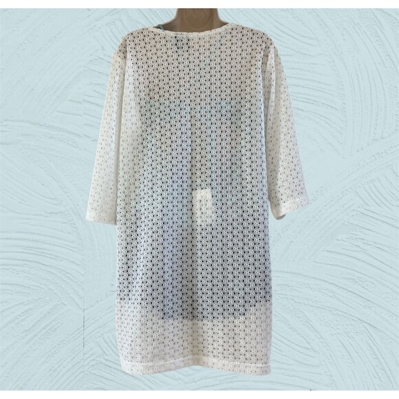 ANNE COLE White 2 Tie Front Tunic Length Beach Swim Cover Up Size XXXL Vacation - Picture 2 of 12